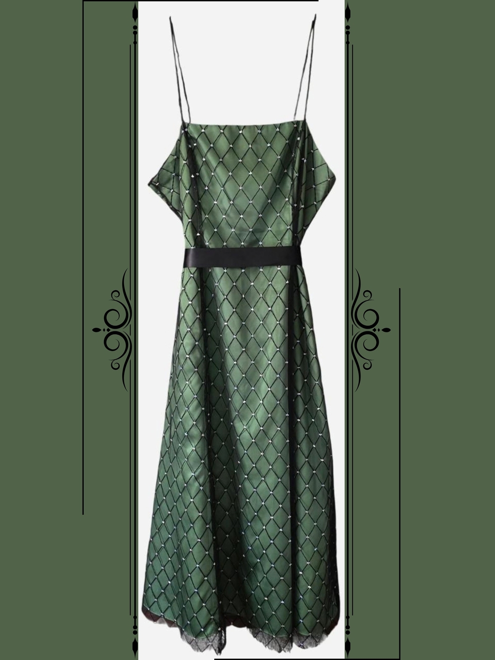 VTG Dressbarn Collection Green & Black Mesh Glitter Formal Dress